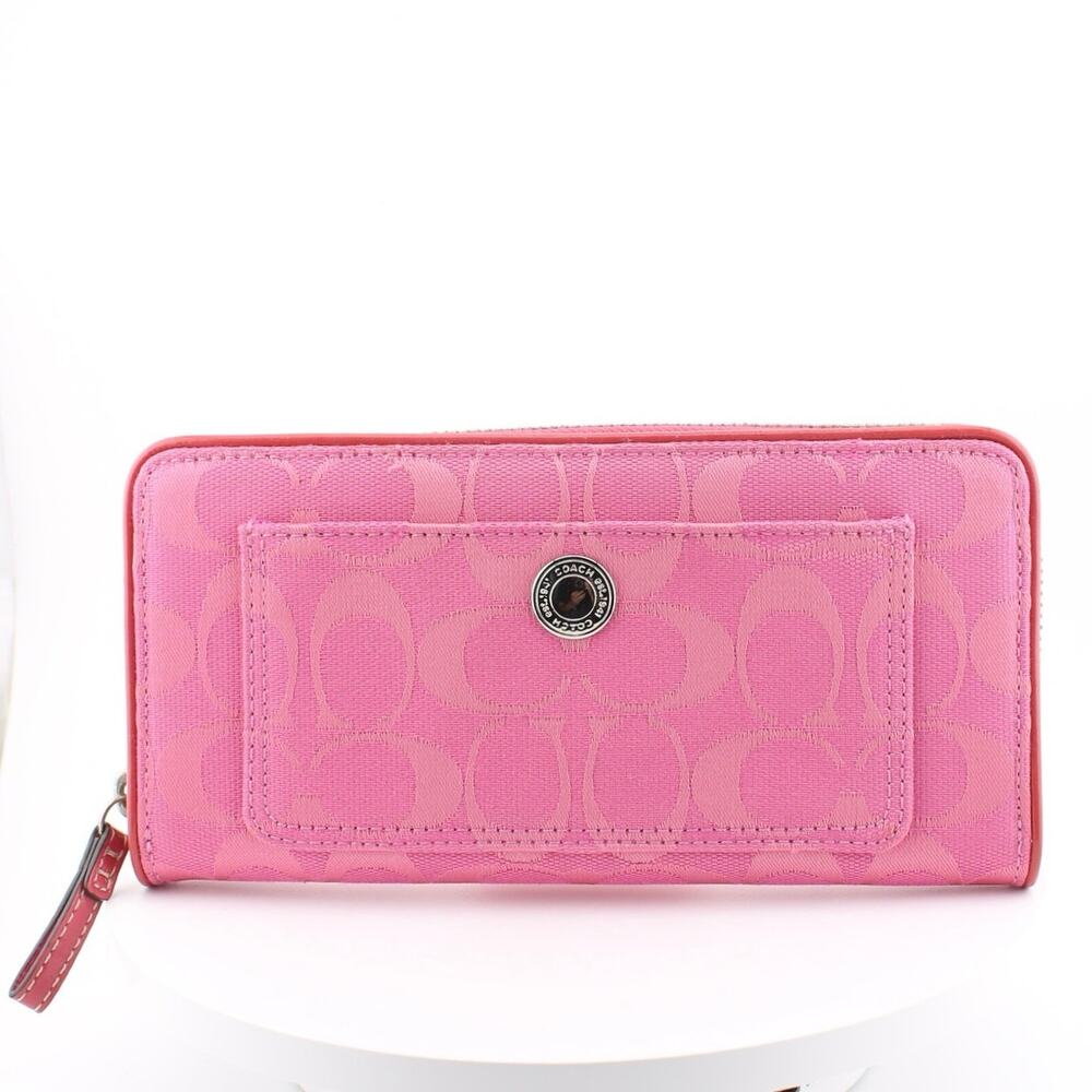 Coach Y2K Style Pink Signature Zip Around Wallet